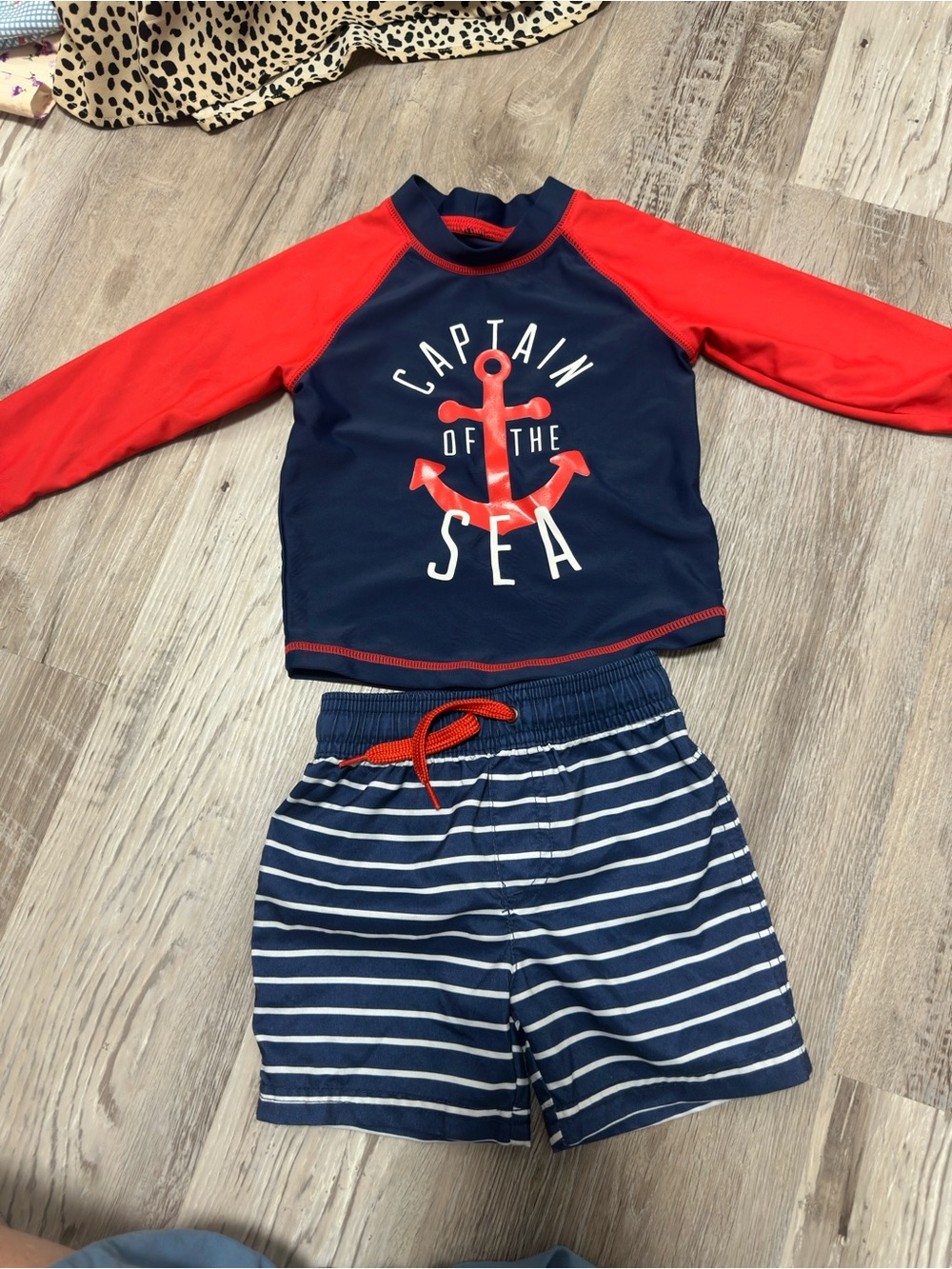 Simple joys by Carter Kids Navy and Red 'Captain of the Sea' Rash Guard Swim Set